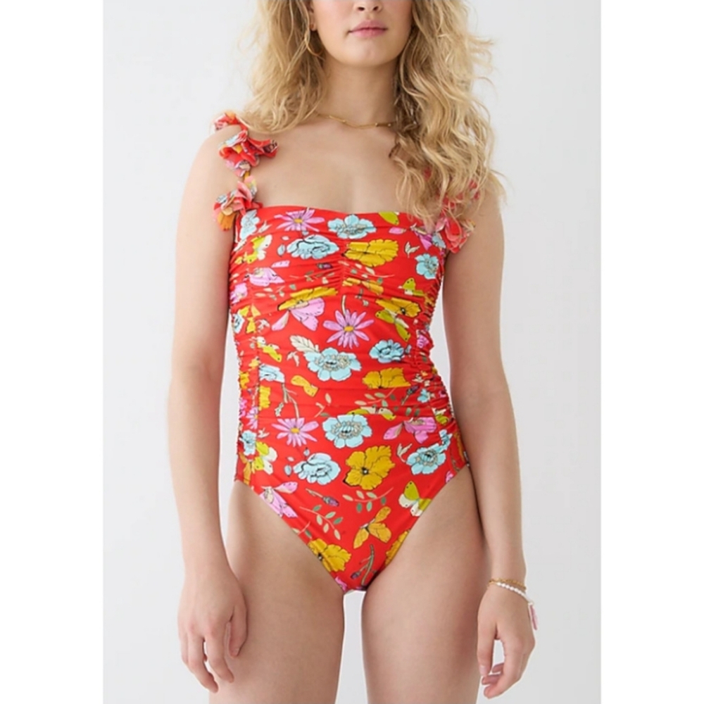 J. Crew Dauphinette Red Floral One Piece Swimsuit